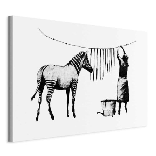 murando - Akustikbild Banksy Washing Zebra Stripes Leinwandbild 1 tlg Kunstdruck modern Wandbilder XXL Wanddekoration Design Wand Bild - Graffiti Street Art Tiere schwarz weiß