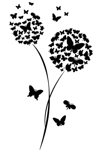 GRAZDesign Wandtattoo Pusteblume Wohnzimmer, Schlafzimmer Aufkleber mit Schmetterlinge, Blume XXL groß Wandaufkleber Klebefolie selbstklebend, 53x30cm, 071 grau