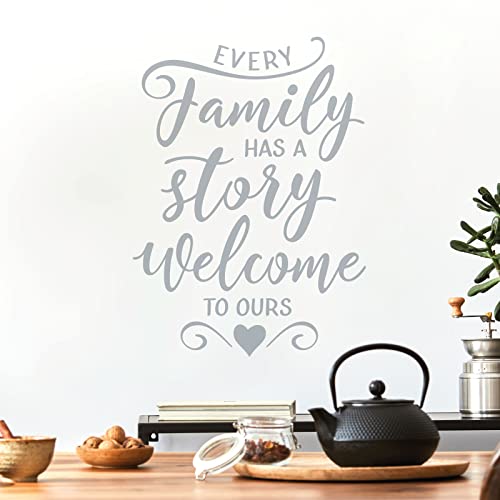 Wandtattoo  Every Family has a story, Welcome to Ours , silberfarben