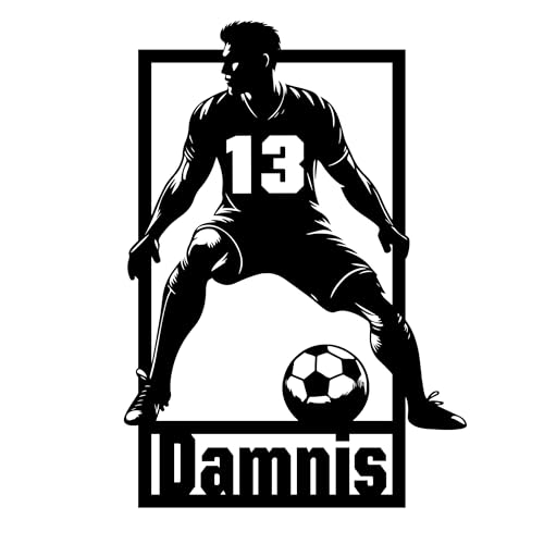 Personalisiert Wandtattoo Fussball mit Name und Nummer,Fußballspieler Wandaufkleber Wandsticker für Kinderzimmer Wohnzimmer Schlafzimmer Wanddeko,Geschenk für Kinder Junge Teenager Männer