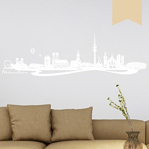 Wandkings Wandtattoo Skyline München (mit Sehenswürdigkeiten und Wahrzeichen der Stadt) 115 x 35 cm beige - erhältlich in 33 Farben
