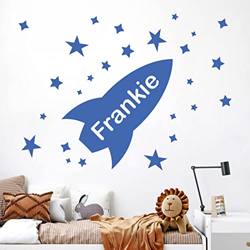 Wandtattoo Rakete mit Sternen – Jungen-Schlafzimmer personalisierbar Name [Marina]