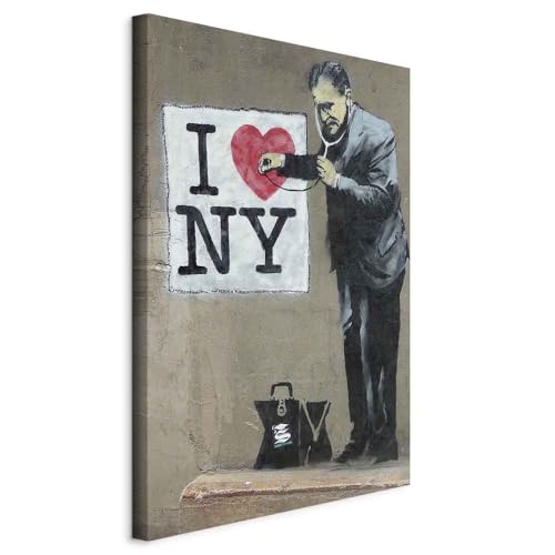 B&D XXL - Akustikbild Banksy I Love New York Bilder Akustikschaum Hochleistungsschallabsorber Schallschutz Leinwand 1 tlg Wandbild Raumakustik Schalldämmung Graffiti Street Art