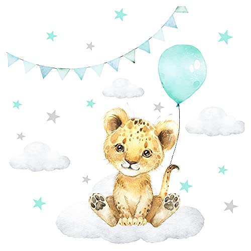 Little Deco Öko Wandtattoo Kinderzimmer Mädchen Junge Deko Wandsticker Baby Tiger Luftballon Sterne Safari Boho Wandbild selbstklebend für Kinder Mint DL212-30