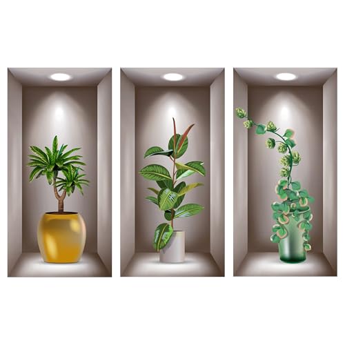 WUISOLQP Wandtattoo Pflanzen 3D Grüne Pflanze Wandsticker Topfpflanze Wandaufkleber Blumen Kaktus Wandbilder Bonsai Vase Selbstklebend Wall Sticker Entfernbarer für Küche Wohnzimmer Bad Büro Wanddeko