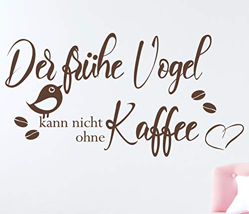 timalo® Wandtattoo Kaffee Spruch Küche – Kaffebohnen - Der frühe Vogel | 75034-Nougat-M-58x30