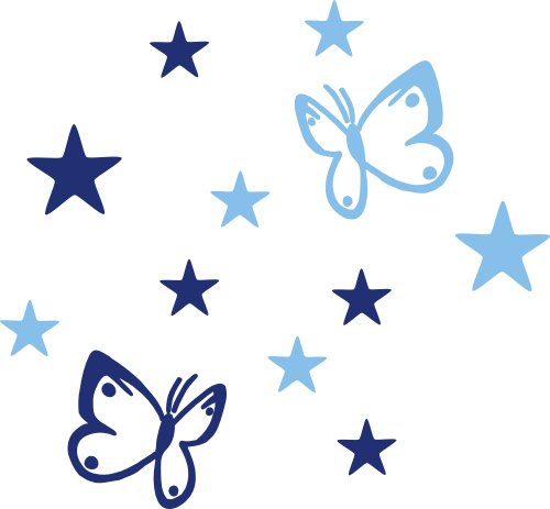 AnoLetterFoil B4S blau lichtblau Selbstklebende Deko Elemente - Schmetterlinge und Sterne - Aufkleber für Aussen- und Innenbereich, Türaufkleber, Autoaufkleber, Beschriftung, Namen, Kindernamen, Kinderzimmer, Sticker auch als Wandtattoo, Fensteraufkleb