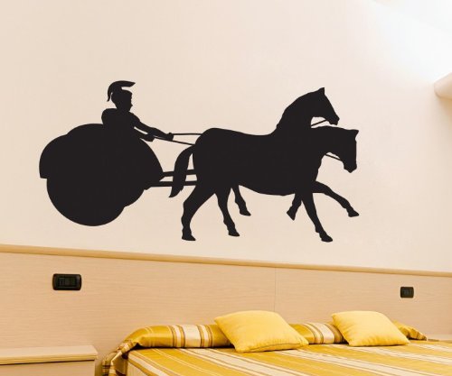 Wandtattoo Streitwagen, Rennwagen Antike Aufkleber, Pferde Dekoration, Rom 1M322, Farbe:Beige glanz;Breite vom Motiv:55cm