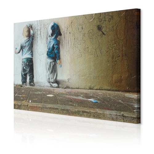 decomonkey Akustikbild Banksy Graffiti 90x60 cm 1 Teilig Leinwand Modern Bilder Wandbilder XXL Schallschlucker Schallschutz Akustikdämmung Wandbild Deko Leise Street Art