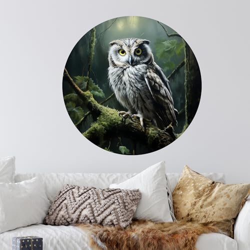 GRAZDesign Wandtattoo Eule Wald - rund, Wandaufkleber Wohnzimmer, Schlafzimmer, Flur - Selbstklebend - 57x57cm / mehrfarbig