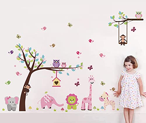 Runtoo Wandtattoo Dschungel Wandsticker Affe Elefant Baum Waldtiere Wandaufkleber Kinderzimmer Babyzimmer