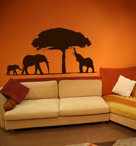Premium Wandtattoo Wandaufkleber XXL Afrika Elefanten 110 x 60cm Motiv: #100 braun RAL 8017