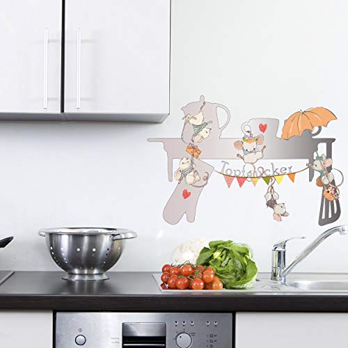Sunnywall Wandtattoo Aufkleber Küchenaufkleber Dekoration Küche Mäuse Maus Topfgucker (Grau, Größe 1 = 46 x 30cm)