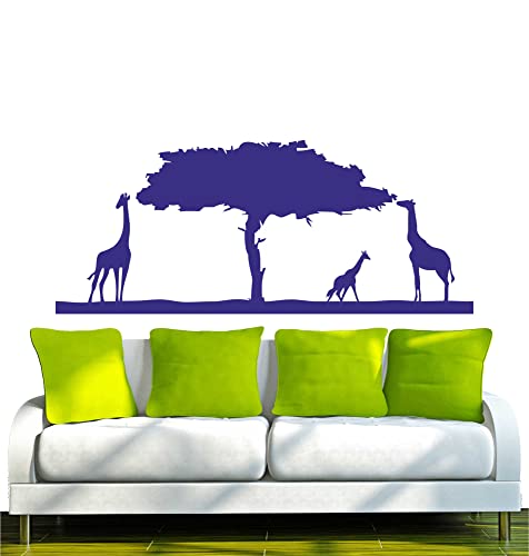 WANDTATTOO w559 Afrika - Steppe, Giraffe Wandaufkleber 96x39 cm blau - Dekoration Fensterfolie - Wandaufkleber - Kinderzimmer Wohnzimmer Schlafzimmer Küche Badezimmer Büro Hotel