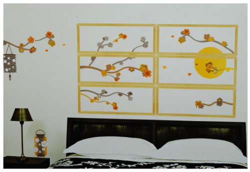 alles-meine.de GmbH 65 TLG. Set XXL Wandtattoo Japan Blumen Blüten - Wandsticker gelb Ranken Aufkleber Wandaufkleber - selbstklebend für Wohnzimmer und Kinderzimmer Deko Sticker