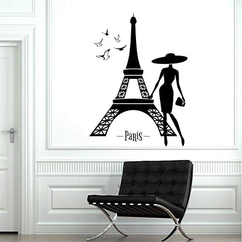 Paris Frankreich Turm Sexy Mädchen Vögel Vinyl Wandtattoo Interior Home Decor Wohnzimmer Schlafzimmer Mode Frauen Aufkleber Murals42X57Cm