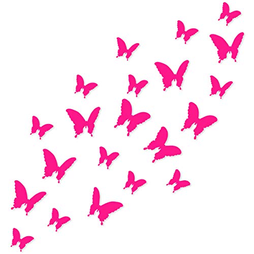 Wandkings Schmetterlinge im 3D-Style  in NEON PINK zur Wanddekoration, 36 STÜCK im Set mit Klebepunkten zur Fixierung