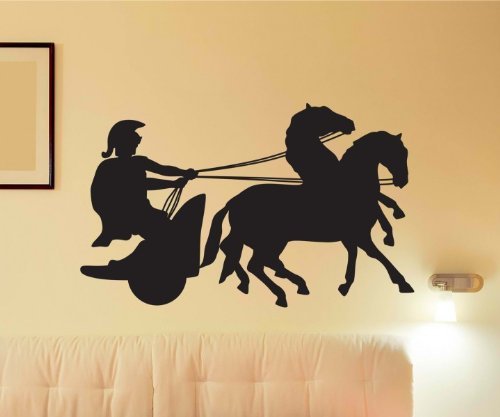 Streitwagen Wandtattoo, römische Pferde Aufkleber, Gladiator Wand Sticker, 1M325, Farbe:Beige glanz;Breite vom Motiv:55cm