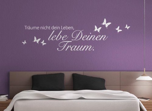 Grandora W773 Wandtattoo Zitat Träume Nicht Dein Leben. + Schmetterlinge Schlafzimmer Wohnzimmer weiß 120 x 35 cm