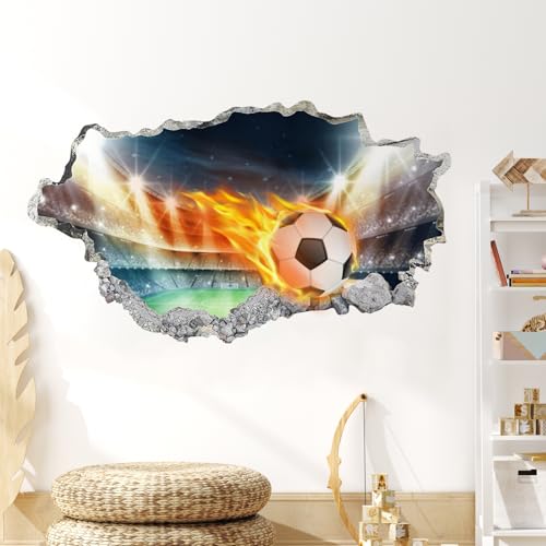 YunBey Wandtattoo Fussball Kinderzimmer 3D Fußball Wandtattoo Selbstklebend Durchbruch Fussball Wandsticker Groß Deko Kinderzimmer Jungen Schlafzimmer (68×39cm)