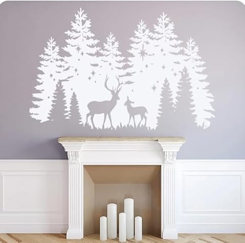 Wandtattoo Wohnzimmer Zuhause Hintergrund Wanddekoration Winter Hirsch Wandaufkleber, Weiß, 80 cm x 53 cm