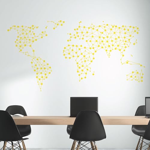 Wandtattoo  Join the Dots , abstrakte Weltkarte XLarge (1125 x 580mm) zitronengelb