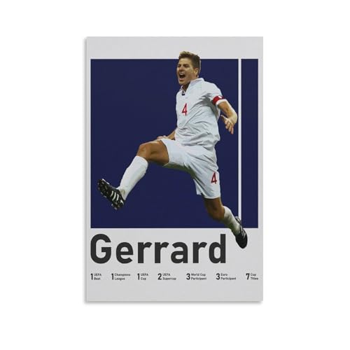 QZFNCOYU Poster auf Leinwand, Motiv: England-Mittelfeld-Legende, Steven Gerrard, Fußball-Kunst-Poster, Wandkunst, Dekor, Bild, Gemälde für Wohnzimmer, Schlafzimmer, Dekoration, 60 x 90 cm