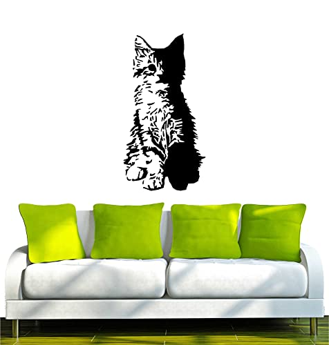 WANDTATTOO w522 süße Katze Wandaufkleber 80x41cm, schwarz - Dekoration Fensterfolie - Wandaufkleber - Kinderzimmer Wohnzimmer Schlafzimmer Küche Badezimmer Büro Hotel