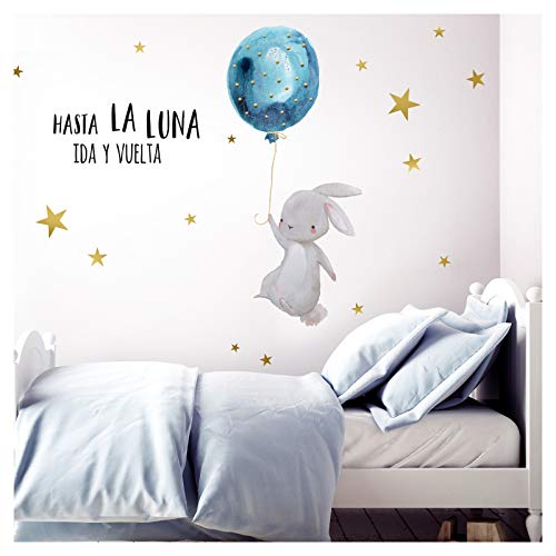 Little Deco Wandtattoo Hasta La Luna & Hase mit Luftballon I M - 83 x 47 cm (BxH) I Kinderzimmer Babyzimmer Aufkleber Sticker Wandaufkleber Wandsticker Kinder DL253