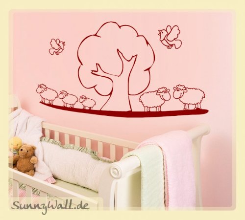 Sunnywall Schafe Vögel Baum Kinderzimmer Wandtattoo Farbe Violett