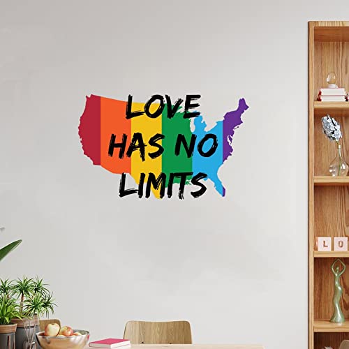 Wandtattoo Lesben Gay Progress Pride Abnehmbarer Vinyl-Aufkleber Love Has No Limits USA Karte Wandkunst Aufkleber Regenbogen Heimdekoration für Schlafzimmer Wohnzimmer Spielzimmer Büro 55,9 cm