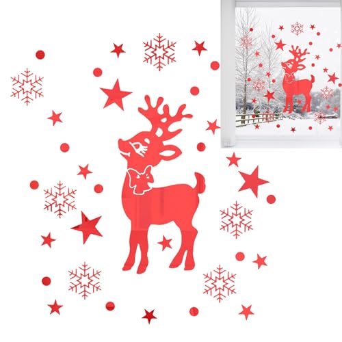 Generisch Weihnachts-Wandaufkleber, Schneeflocken- und Hirsch-Wandaufkleber - Hirsch Schneeflocke Weihnachten Wandtattoo,Wandaufkleber für Kinderzimmer, Zuhause, Schaufensterdekorationen