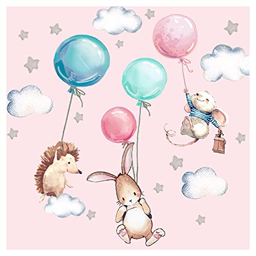 Little Deco Wandtattoo Babyzimmer Tiere & Luftballons I Wandbild 106 x 67 cm (BxH) I Hase Igel Sterne Kinderzimmer Aufkleber Baby Mädchenzimmer DL507