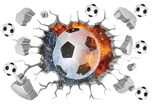 3D Wandtattoo Fußball Durchbruch Wandaufkleber Bunte FussballWandbild Wandtattoo Junge Teenager Videospiel Wandstikcer für Kinderzimmer Jungen Schlafzimmer Deko Geschenk