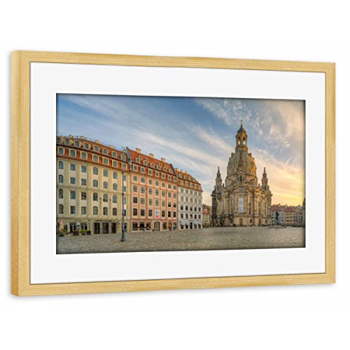 artboxONE Poster mit Rahmen Kiefer 45x30 cm Neumarkt und Frauenkirche Dresden von Michael Valjak - gerahmtes Poster