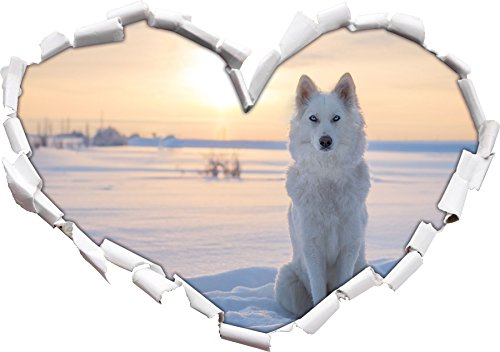 Stil.Zeit Weißer Wolf im Schnee Herzform im 3D-Look, Wand- oder Türaufkleber Format: 92x64.5cm, Wandsticker, Wandtattoo, Wanddekoration