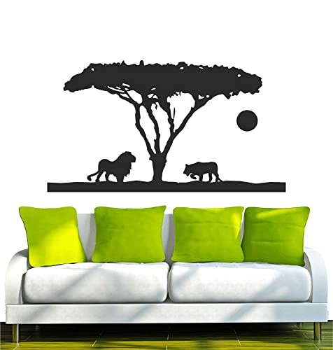 WANDTATTOO/Wandsticker w551 Afrika/Steppe Löwe mit Tiger 40x22 cm, schwarz