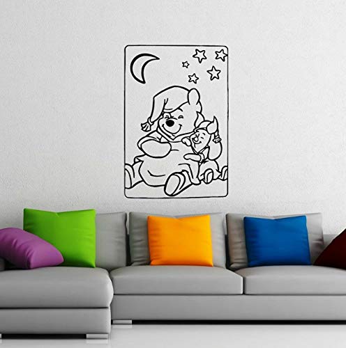 Winnie The Pooh Wandaufkleber Kindergarten Kinder Schlafzimmer Baby Room Home Decor Cartoon Vinyl Wandtattoo Mond Sterne Gute Nacht Wandbild 42X61 cm