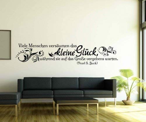 Wandtattoo Spruch kleine Glück Wandsticker Zitate Pearl S. Buck Weisheit 5D487, Farbe:Schwarz glanz;Breite vom Motiv:180cm