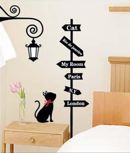 Wandaufkleber Wandtattoo Wandsticker groß Katze & Verkehrsschild WAG-032