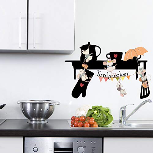 Wandtattoo Aufkleber Küchenaufkleber Dekoration Küche Mäuse Maus Topfgucker (Schwarz, Größe 1 = 46 x 30cm)