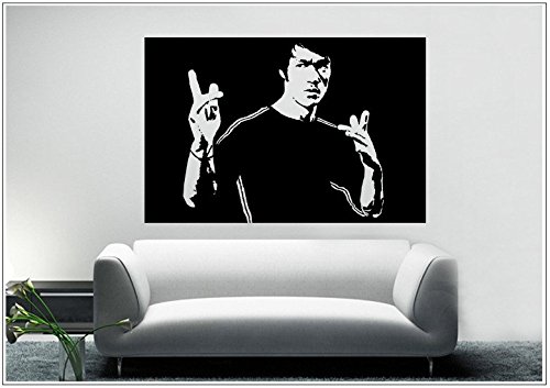 Deco-idea Wandtattoo wandaufkleber wandsticker Photo Porträt Bruce Lee Kongfu Drache wph023(070 schwarz, set4:ca. 75 x 114 cm)