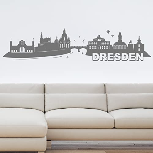 DESIGNSCAPE® Wandtattoo Dresden Skyline mit Wahrzeichen und Sehenswürdigkeiten: Frauenkirche, Semperoper usw. | Farbe: gold | Größe: groß (180 x 40 cm)