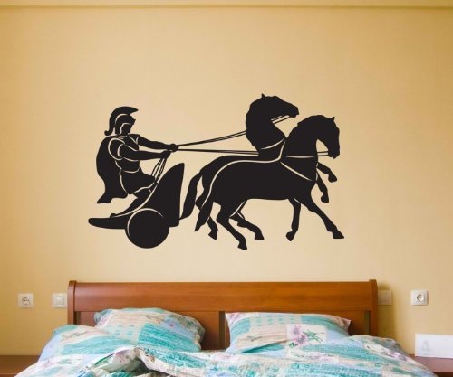 Streitwagen Wand Aufkleber römisches Pferde Wandtattoo Kämpfer Rom Sticker 1M327, Farbe:Beige glanz;Breite vom Motiv:55cm