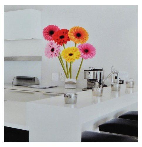 alles-meine.de GmbH XXL Wandaufkleber/Sticker - Gerbera mit Stengel - Aster Blüten Blumen - selbstklebend für Wohnzimmer und Deko Wandsticker Aufkleber