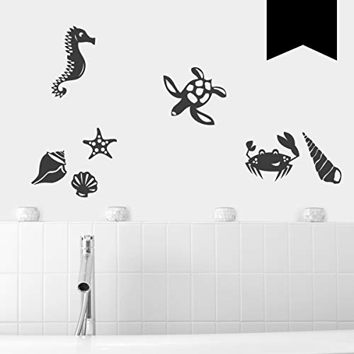 WANDKINGS Wandtattoo Süße Meeresbewohner im Set, 7 Stück 50 x 40 cm schwarz - erhältlich in 33 Farben