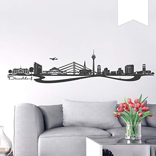 Wandkings Wandtattoo Skyline Düsseldorf (mit Sehenswürdigkeiten und Wahrzeichen der Stadt) 130 x 30 cm weiß - erhältlich in 33 Farben