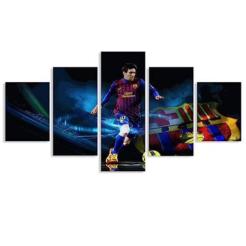 AScdap Art Bild Messi 5 Teilig Sport Fußball Wandbilder Leinwand Schlafzimmer Kunstdrucke Wandbild Wanddekoration Deko