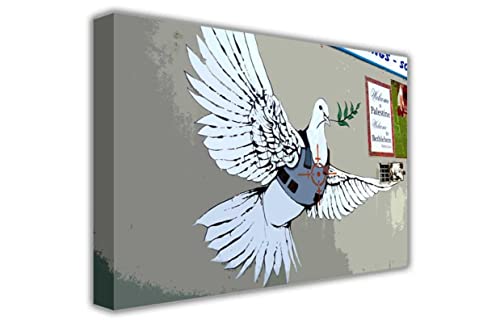 Banksy Taube in kugelsicherer Jacke Akustikbild Lustige Kunstdrucke auf Leinwand Wandbild Wanddekoration für Wohnzimmer Schlafzimmer 40x60cm(16x24in) Gerahmt