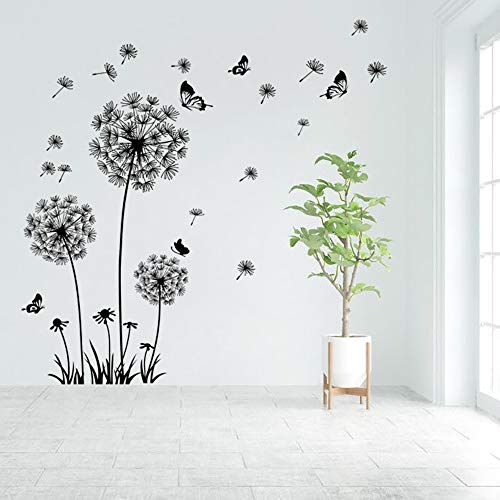 Runtoo Wandtattoo Pusteblume Schmetterling Wandsticker Blume Wandaufkleber Kinderzimmer Wohnzimmer Schlafzimmer
